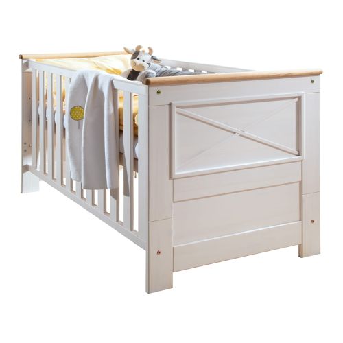 Detská postieľka, borovica, farba biela - dub, séria Marone Kids