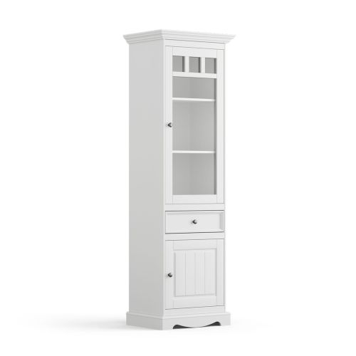 Vitrína úzka sklo, borovica, farba biela, séria Belluno Elegante