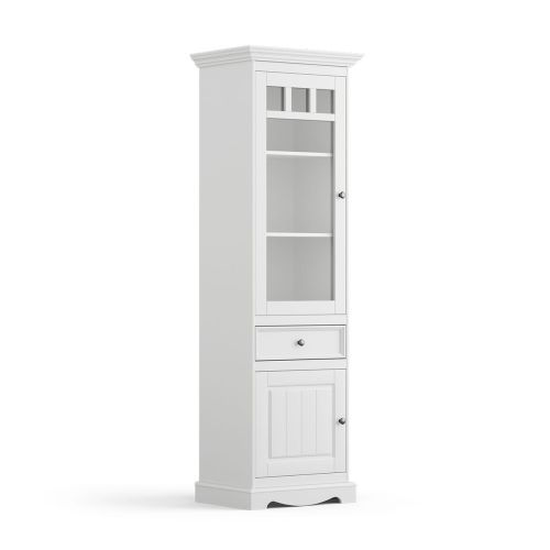 Vitrína ľavá úzka sklo, borovica, farba biela, séria Belluno Elegante