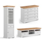 Bútor készlet nappaliba fenyőből, fehér/fenyő - Belluno Elegante